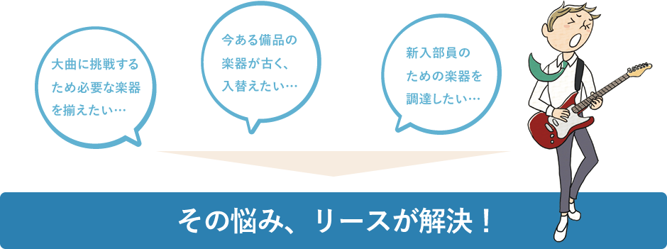大曲に挑戦するため必要な楽器を揃えたい…今ある備品の楽器が古く、入替えたい…新入部員のための楽器を調達したい…|その悩み、リースが解決!